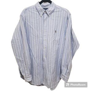 Lauren Ralph Lauren Men's Size 17 34-35 Blue White Cassic Fit Plaid Button Down.